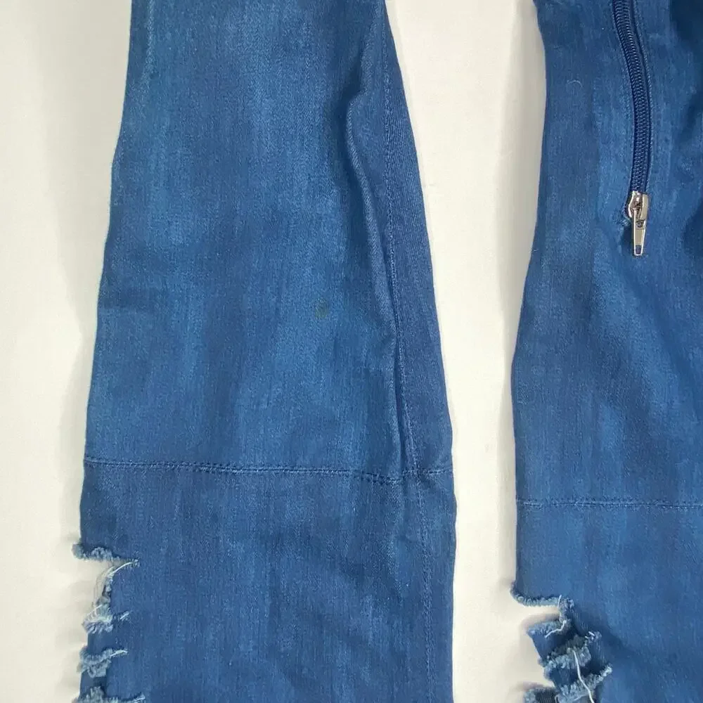 Heart in D Blue Denim Over the Knee Stiletto Boots